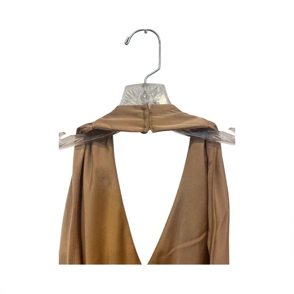 Show Me Your Mumu Dress- Womens Jasmine Neckline Dress Gold Halter NWT